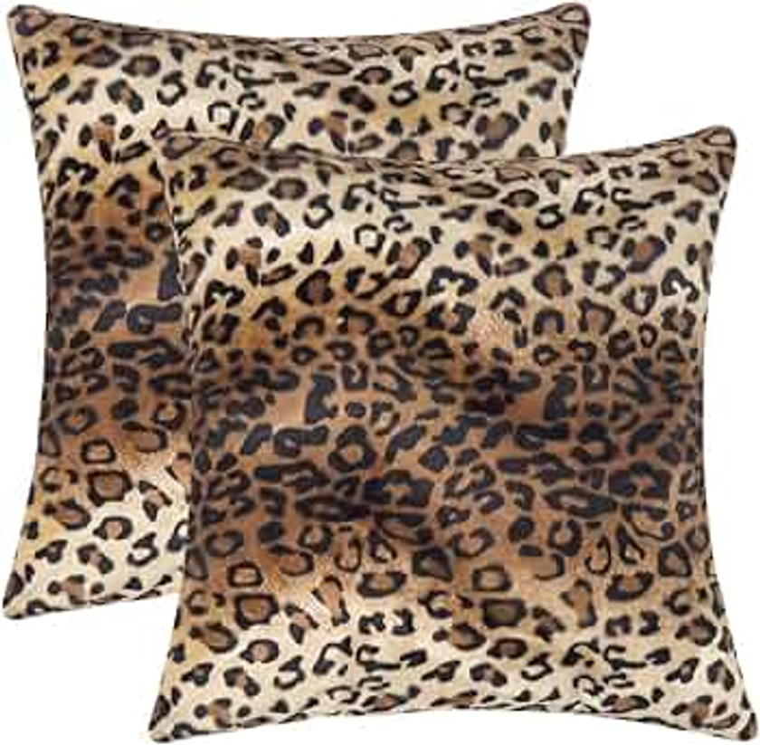 CARRIE HOME Soft Plush Leopard Print Faux Fur Decorative Throw Pillow Covers for Home Couch Sofa (Set of 2, 18x18 inch)