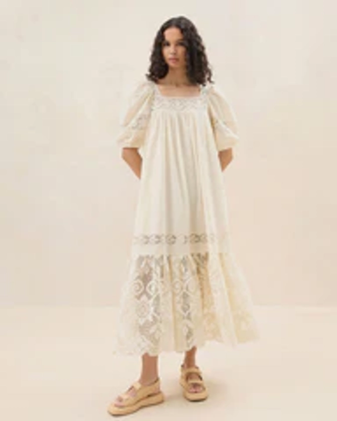 Jo Cream Puff-Sleeve Dress