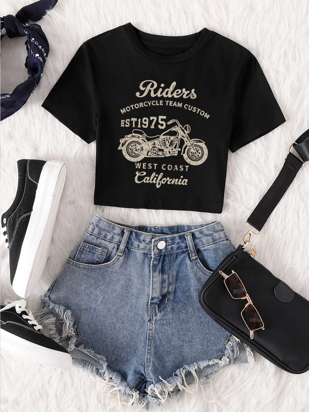 Motorcycle & Letter Graphic Tee