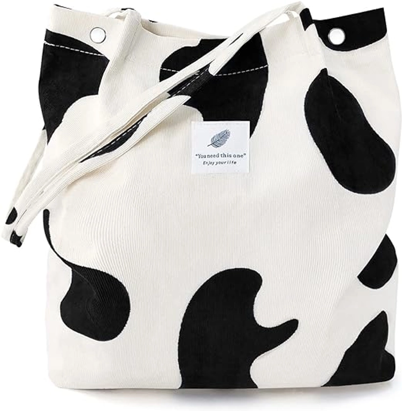 LHMTQVK Corduroy Tote Bags for Women Girls, Large Capacity Corduroy Bag Reusable Grocery Shoulder Bag with Inner Pockets