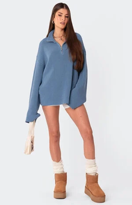 Edikted Amour High Neck Oversized Zip Sweater | PacSun