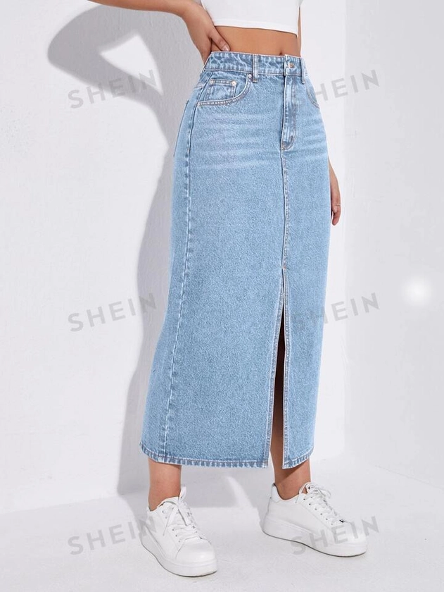 SHEIN EZwear Jupe en jean taille haute fendu
