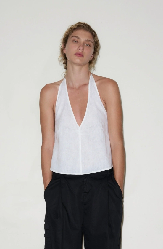 Linen Halter Top - White