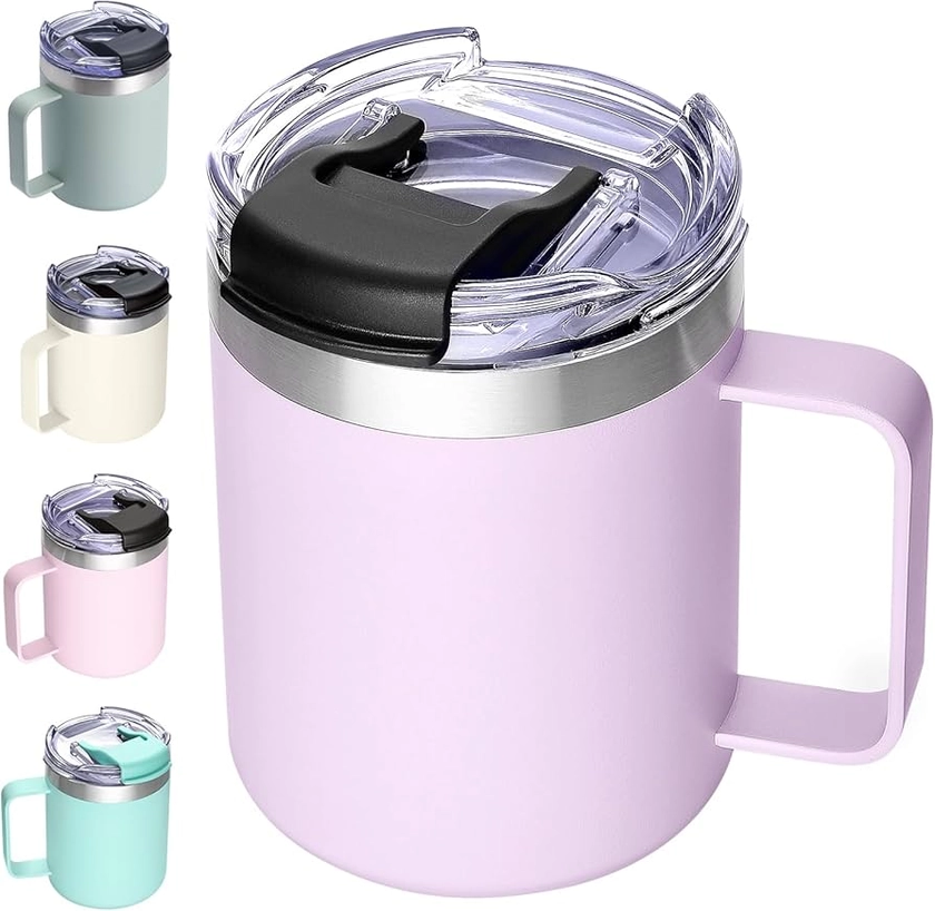 ALOUFEA 12oz Insulated Coffee Mug Cup with Handle, Stainless Steel Travel Coffee Mug with Flip Lid, Double Wall Vacuum Coffee Tumbler,Lavender