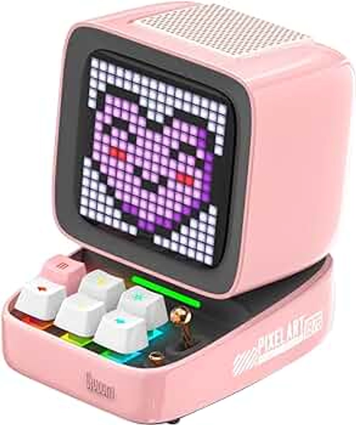 Divoom Ditoo Retro Pixel Art Game Bluetooth Speaker with 16X16 LED App Controlled Front Screen (Pink)