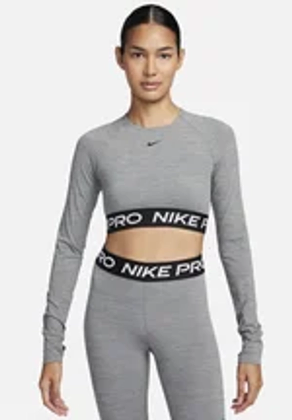Nike Performance PRO 365 CROP - T-shirt à manches longues - smoke grey heather black/gris - ZALANDO.FR