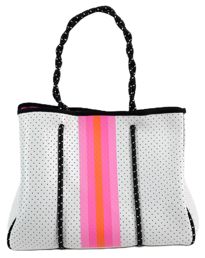 White and Pink Stripe Tote — Parker & Hyde