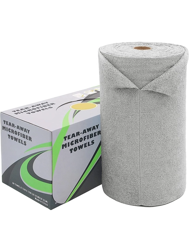 20packs Reusable Cleaning Rags, Microfiber Tear-A-Towel Roll, Dish Wash Cloth, Grey