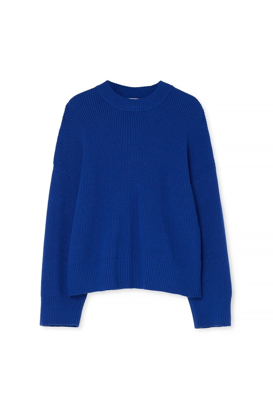 Round Neck Knitted Sweater Blue