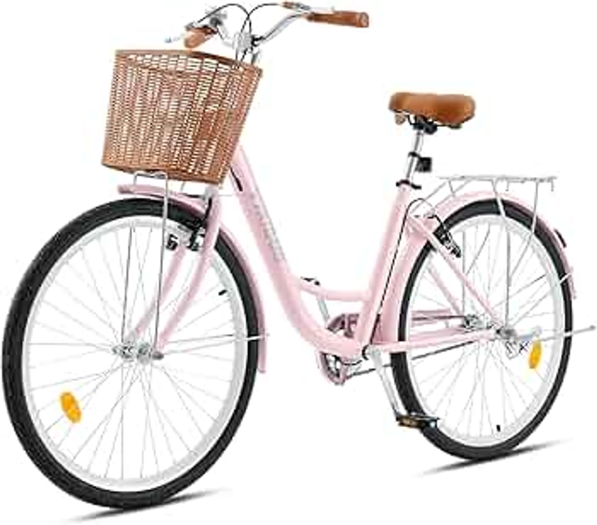 Viribus Beach Cruiser Bike for Women, Female Cruiser Bike 24 26 in, Womens Bike with Basket 1 Speed, Cruiser Bike for Short Women with Rack, Retro Step Through Bike, Commute Bicycle Women Ladies