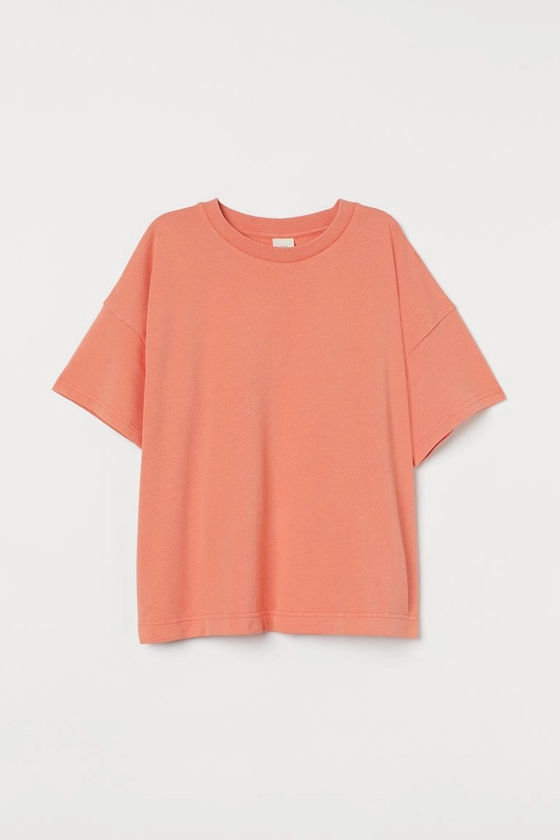 Oversized T-shirt - Round Neck - Short sleeve - Coral - Ladies | H&M US