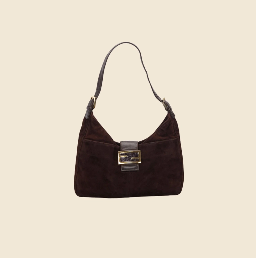 FENDI BROWN SUEDE LOGO SHOULDER BAG