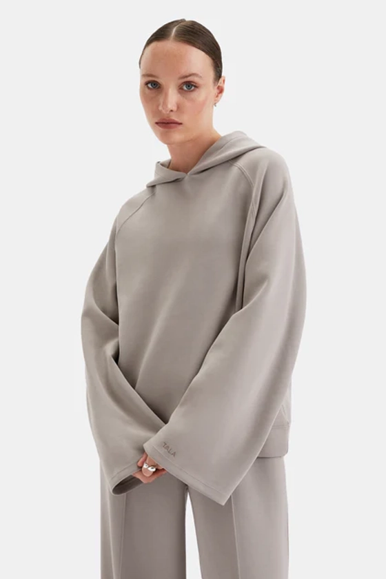 SOFTSMART FLARED SLEEVE HOODIE - PEBBLE