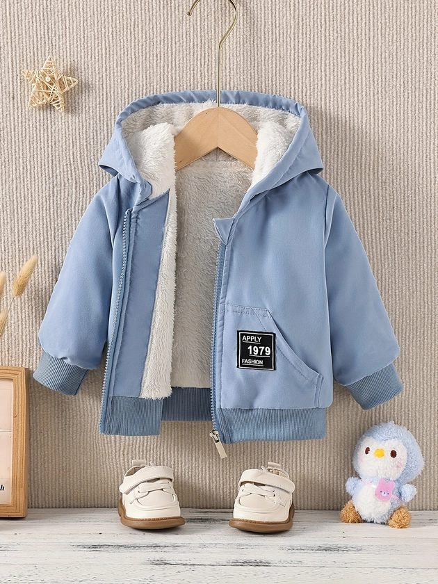 Kids Fleece Lined Warm Hooded Zipper Coat, Toddler Baby&#39;s Casual Hoodie Jacket