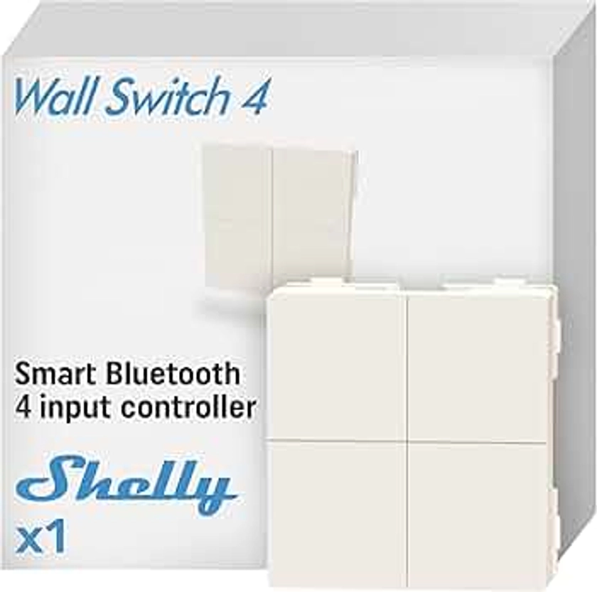 Shelly BLU Wall Switch 4 - Interrupteur Poussoir Bluetooth, Sans câblage, Commande appareils connectés, Multi-clic, Cryptage fort, Compatible Home Assitant, app iOS Android, Plaques non incluses