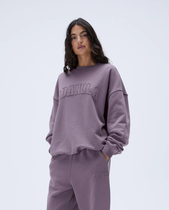 Distressed Varsity Oversized Sweatshirt - Mauve Purple