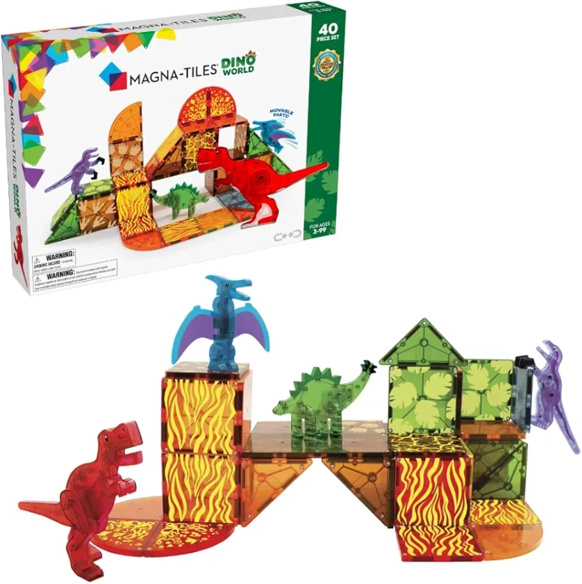 MAGNA-TILES Dino World 40-Piece Magnetic Construction Set, The ORIGINAL Magnetic Building Brand