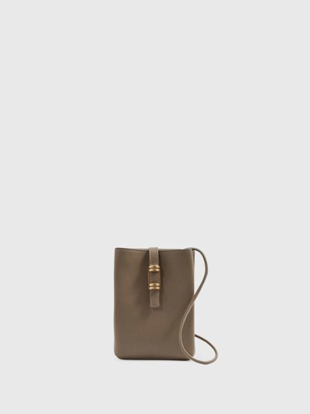 Vienna Taupe Leather Phone Holder - REISS