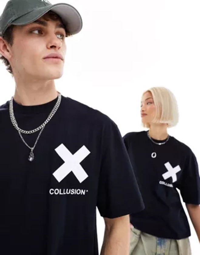 COLLUSION Unisex – T-Shirt aus Baumwolle in Schwarz mit X-Logo | ASOS