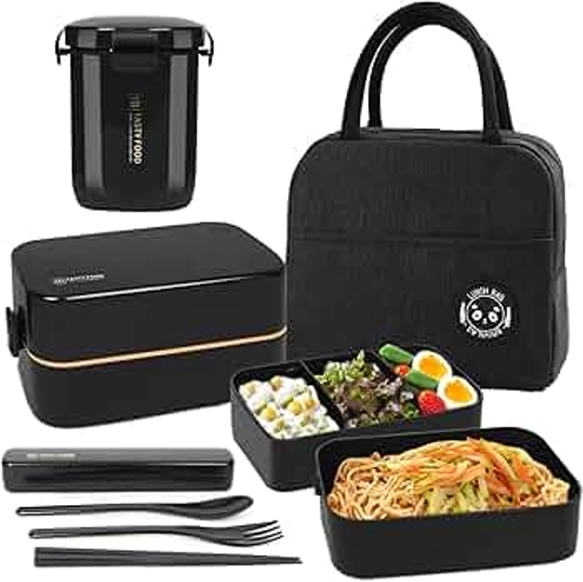 UHAPEER 2 Tier Lunch Box Bento Box with Lunch Bag | Cutlery, Bento Lunch Boxes with Adjustable Compartments for Adults and Kids, Portable Leakproof Food Container Lunchbox for Work and School