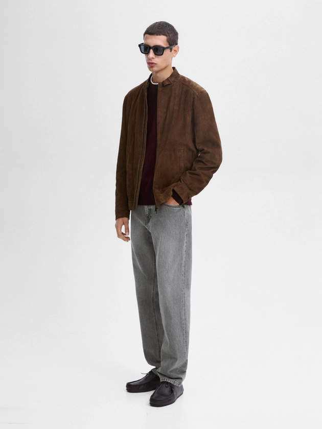 Suede leather zip-up jacket · Brown · Skirts | Massimo Dutti