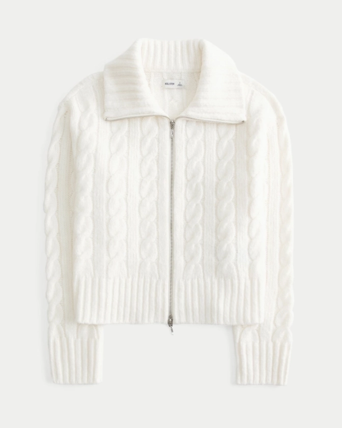 Women's Hollister Comfy Cloud Zip-Up Cable-Knit Sweater | Women's New Arrivals | HollisterCo.com