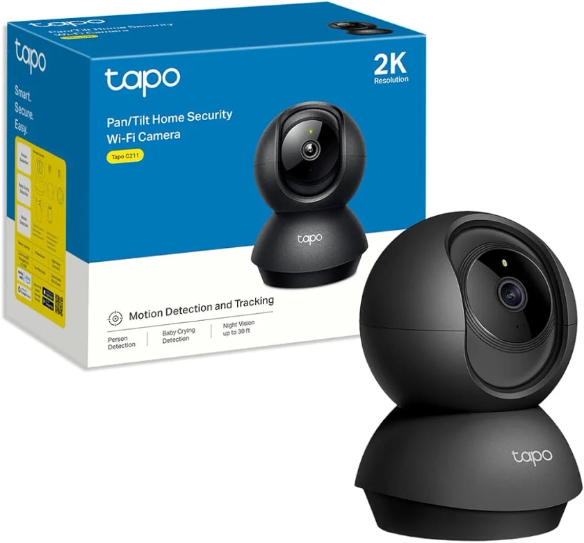 Tapo Caméra Surveillance WiFi intérieure 2K(3MP) C211, Détection de Personne, Audio Bidirectionnel, Compatible avec Alexa et Google Assistant, pour Bébé/Animaux, Noir