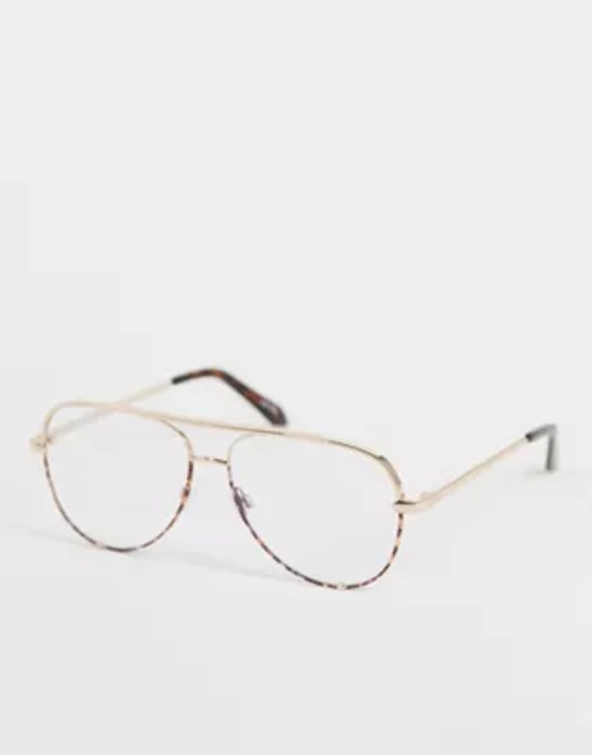 Quay High Key Mini blue light aviator glasses in gold