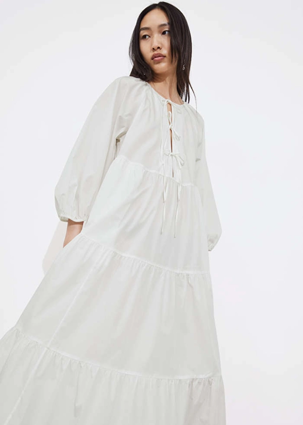 Tiered Tie-Detail Midi Dress - White - & Other Stories NL