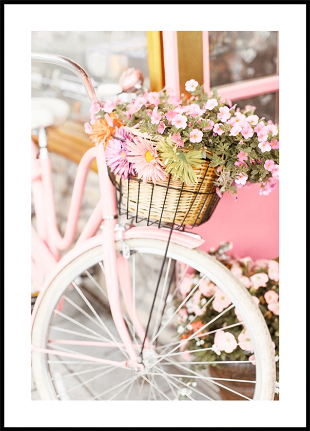 Affiche Vélo Rose Fleuri