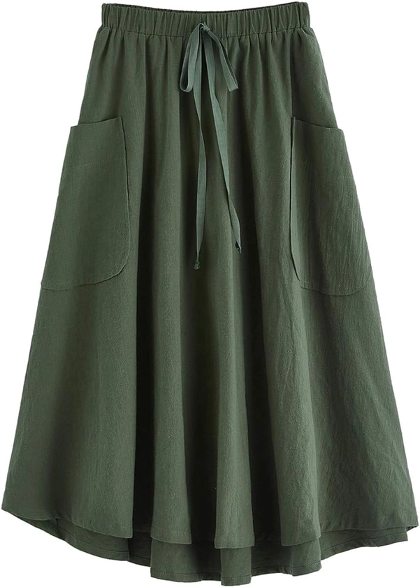 SweatyRocks Women's Casual High Waist Pleated A-Line Midi Skirt with Pocket