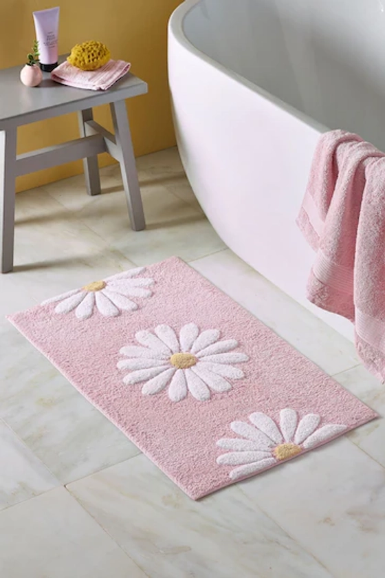 Pink Daisy 100% Cotton Bath Mat