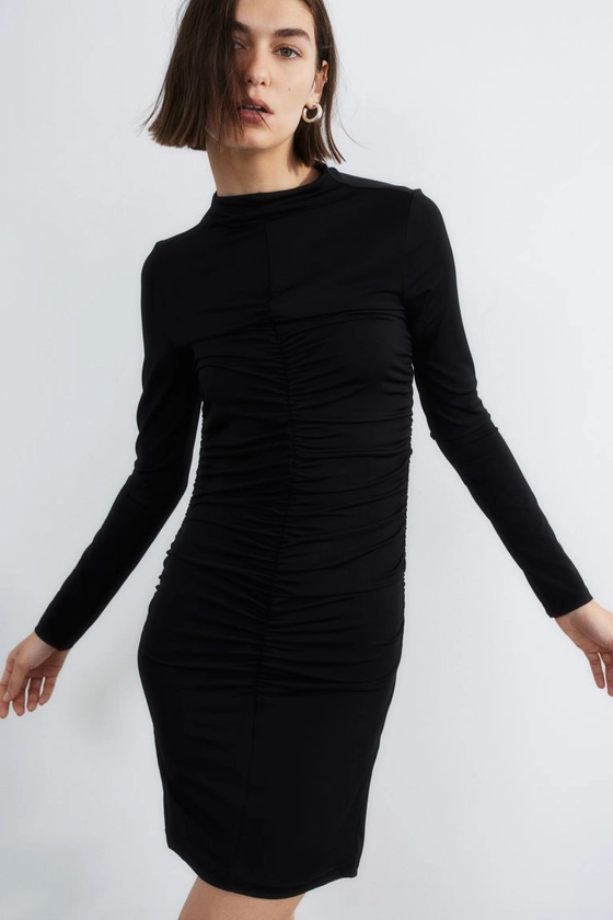 Gathered Jersey Dress - Long sleeve - Short - Black - Ladies | H&M US