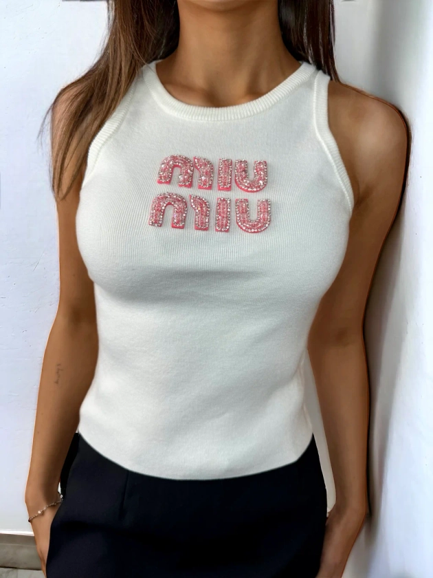 MM White & Pink Ribbed Vest