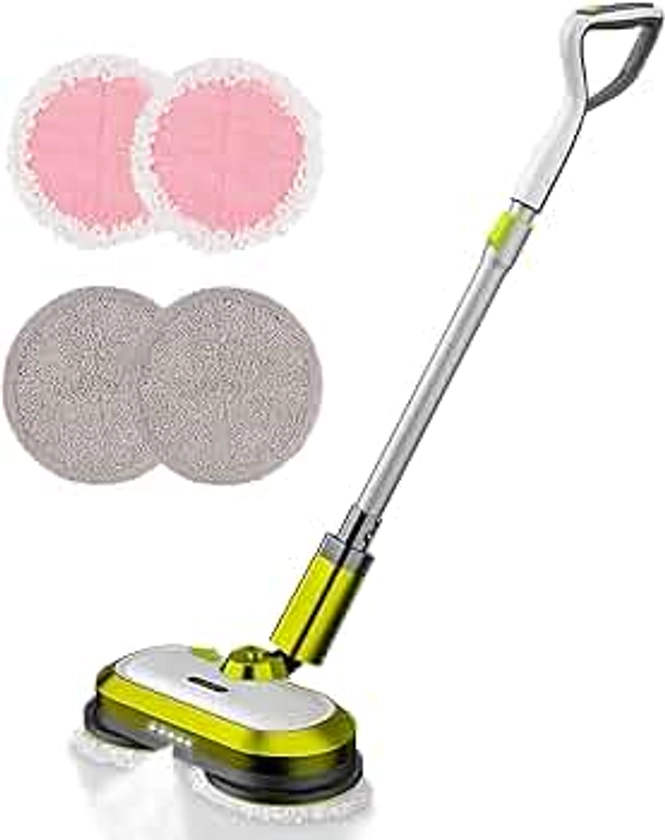 Cordless Electric Mop, Electric Spin Mop with LED Headlight and Water Spray, Up to 60 mins Powerful Floor Cleaner with 300ml Water Tank & Detachable Battery, Super Quiet Cleaning & Waxing