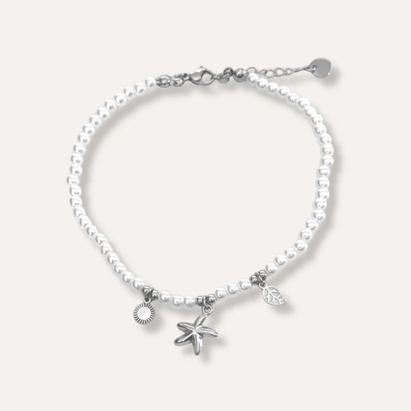 ARIEL | Bracelet de cheville en acier inoxydable et perles