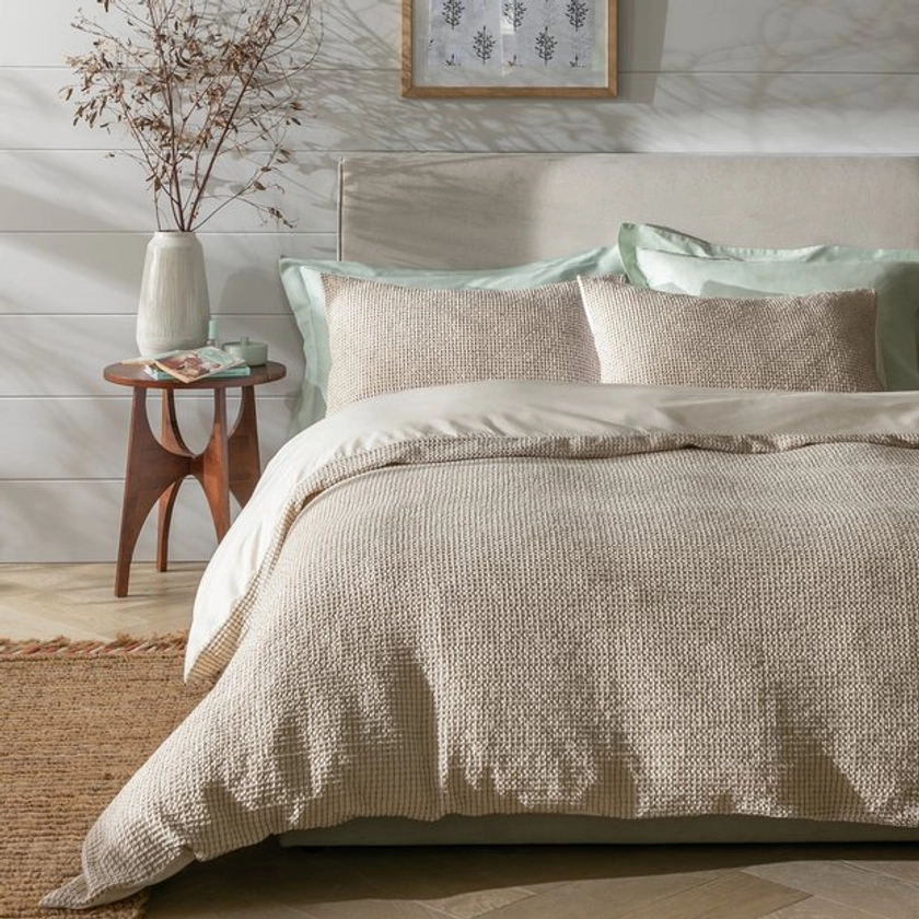 Buy Habitat Cotton Contrast Waffle Beige Bedding Set - Single | Duvet cover sets | Argos