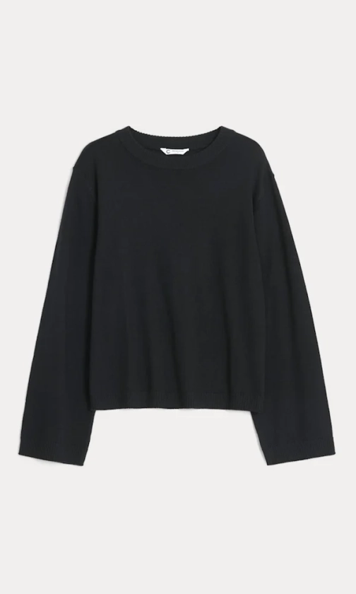 Svart Finstickad crewneck i merinoull | Dam | | Cubus