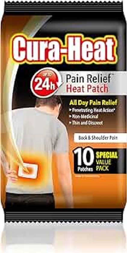 Cura-Heat Back and Shoulder Pain Heat Patch | 10 Patches | Targeted Pain Relief | Pain Relief up to 24h | Penetrating Heat Action