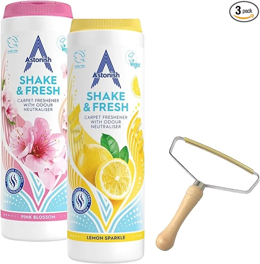 Shake and Vac Carpet Cleaner Powder Bundle | Shake and Vac Carpet Freshener & Carpet Freshener Powder with Astonish Cleaning Products | Includes Lint Remover, Lemon Sparkle, and Pink Blossom Scents : Amazon.co.uk: Grocery