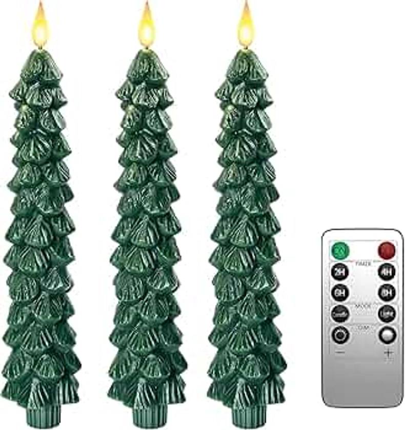 PChero Lot de 3 bougies coniques à DEL avec télécommande, à piles pour sapin de Noël sans flamme, bougies vacillantes pour décoration de maison, de chambre, de table