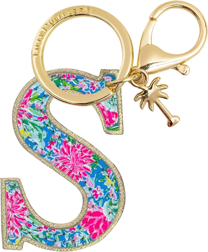 Lilly Pulitzer Leatherette Initial Keychain, Letter Bag Charm for Women