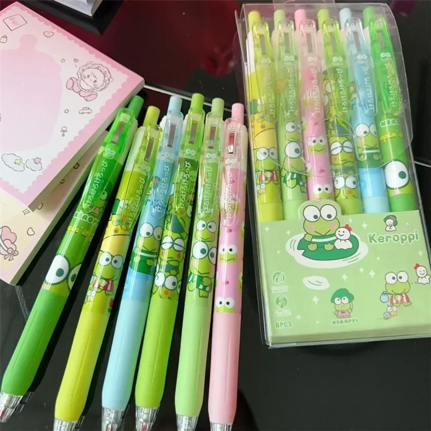 6Pcs Sanrio Kero Kero Keroppi Neutral Pen Kawaii Anime Cute Student School Supplies Examination Operation Stationery Toys Gifts