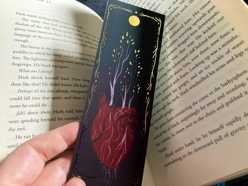 Deluxe gold foil heart of nature bookmark (148x 52cm) gold painted edges, gothic accessories, book lover gift, horror, occult art, anatomy