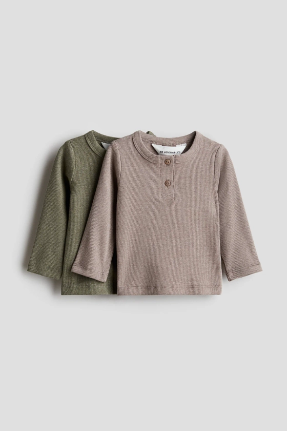 2-pack cotton Henley tops - Khaki green/Mole - Kids | H&M GB