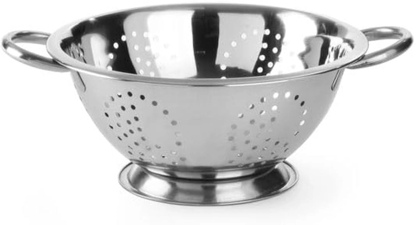 HENDI Passoire de cuisine, egouttoir, tamis pour la cuisine et le lavage des pâtes, des nouilles, des fruits, des légumes, des salades, rond, perforée, avec base et 2 poignées, ø240x(H)110 mm, Inox : Amazon.fr: Cuisine et Maison