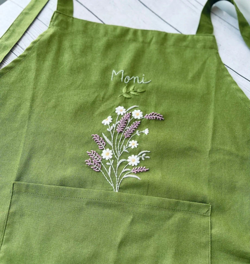 Personalized Embroidered Apron for Women, Hand-embroidered Apron, Linen Cotton Apron, Flower Embroidery Linen Apron, Custom Apron - Etsy