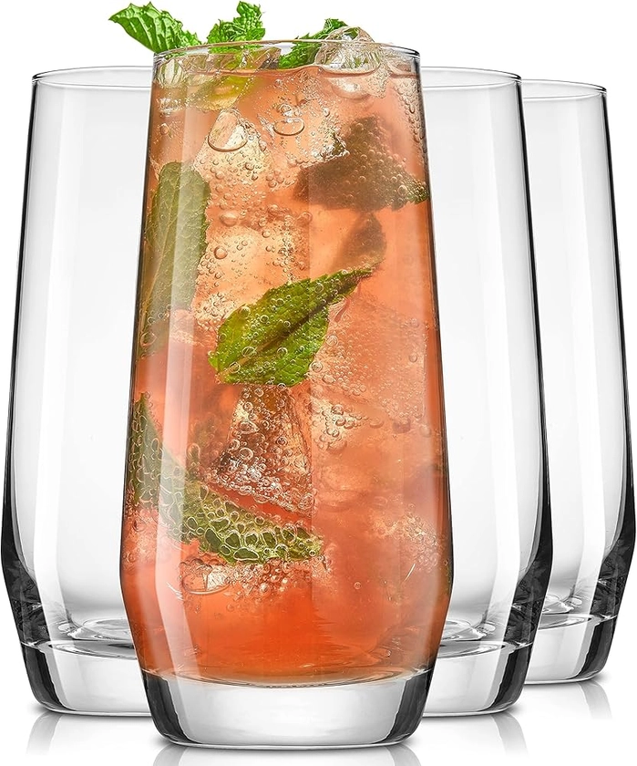 Amazon.com | JoyJolt Gwen 18.5 oz Highball Glasses, 4pc Tall Glass Sets. Lead-Free Crystal Glass Drinking Glasses. Water Glasses, Mojito Glass Cups, Tom Collins Bar Glassware, and Mixed Drink Cocktail Glass Set: Highball Glasses