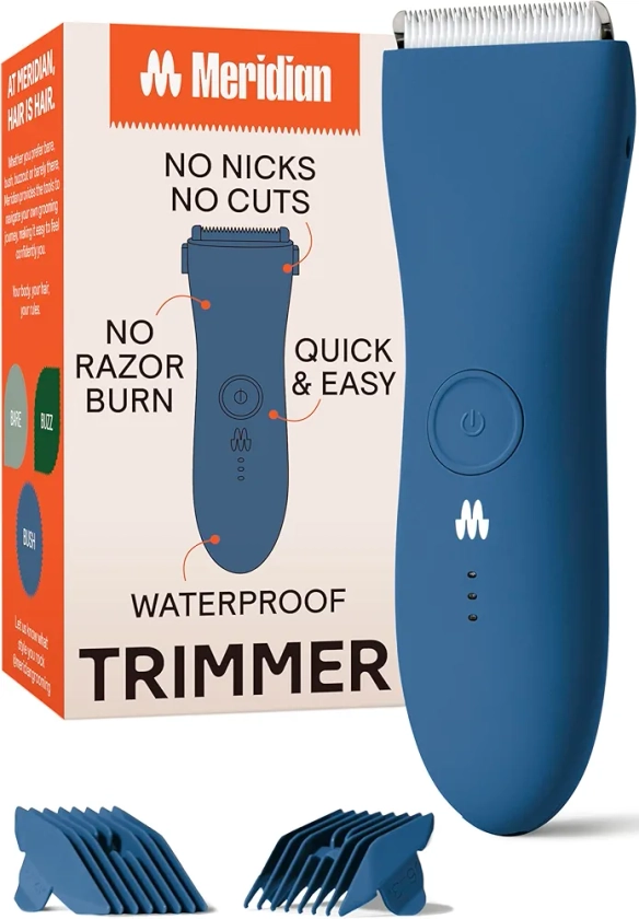 MERIDIAN Bikini Trimmer for Women and Body Hair Trimmer for Men - No Nick, No Cut, No Razor Burn Pubic, Groin and Body Shaver - Waterproof & Rechargeable Electric Full Body Groomer - Ocean