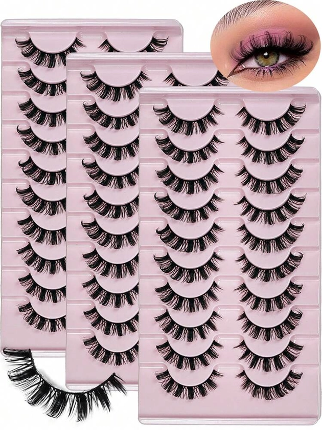 30/20/10Pairs Russian Strip Lashes D Curl Fake Lashes Natural Look Fluffy Volume Wispy Russian Lashes 3D Effect Fake Eyelashes